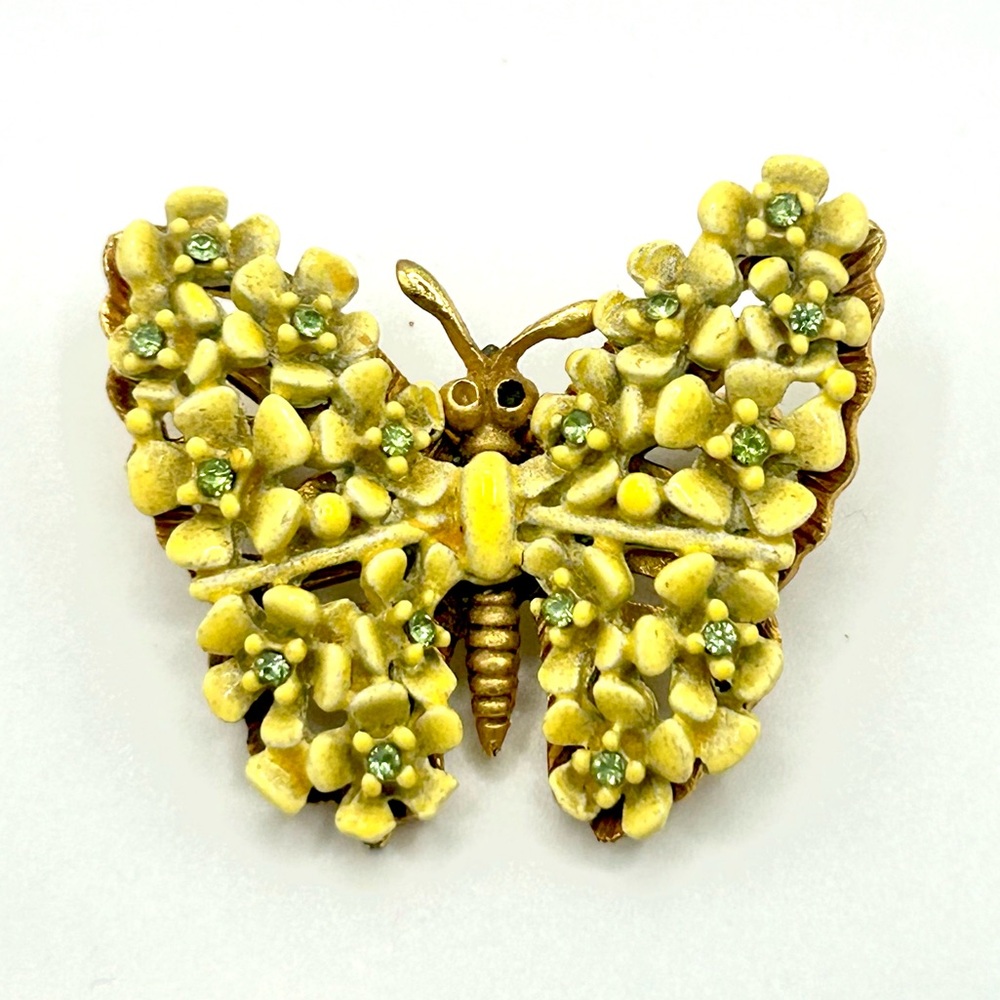 Floral Butterfly Brooch in Yellow and Green